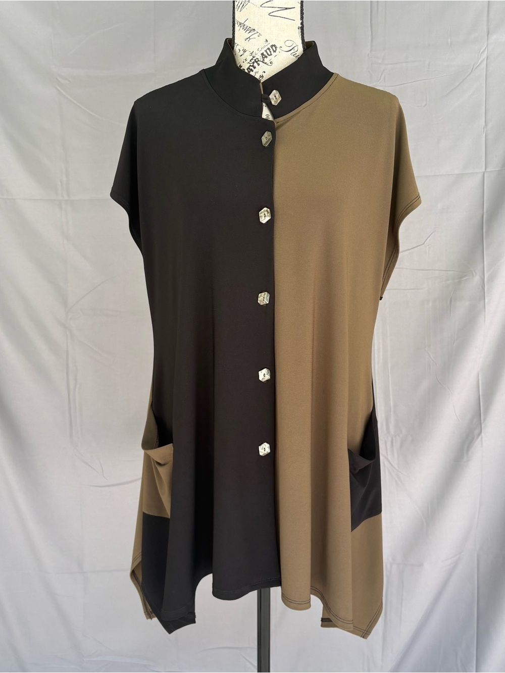Joseph Ribkoff Colorblock Tunic Button Down Asymmetrical Blouse Sz 12